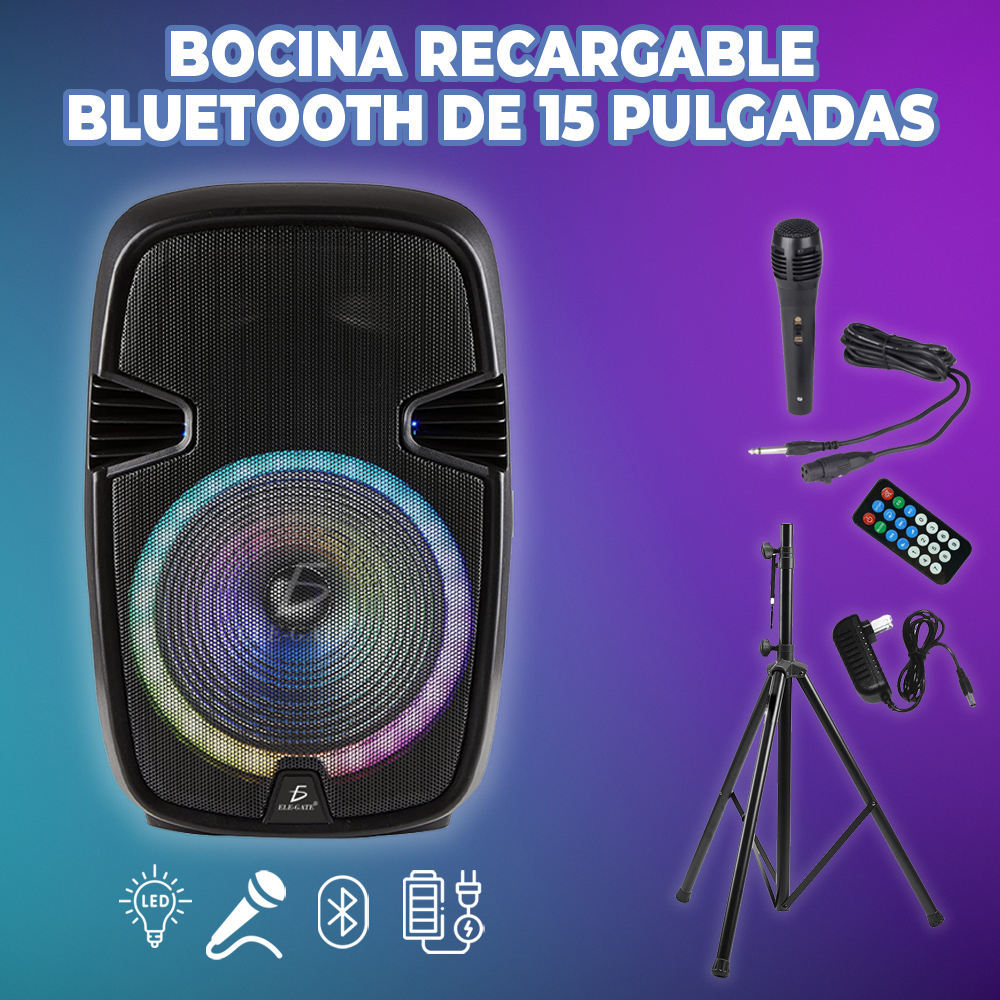 15'' Smart Wireless Bluetooth Speaker With Microphone Stand And Remote Control LED Light